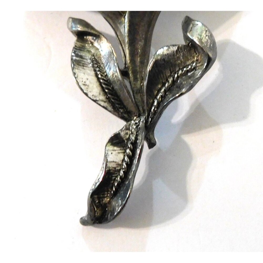 Vintage Floral Brooch Faux Pearl Accent Silver Tone  3" X 2.5" - Picture 4 of 6
